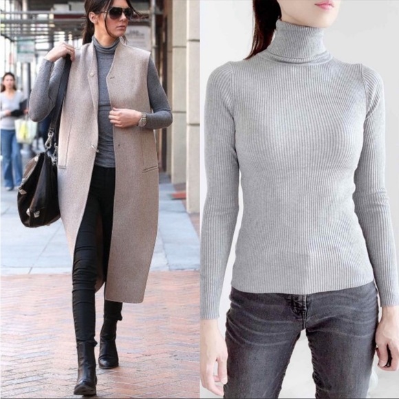 LIGHT GRAY SLIM FIT TURTLENECK TOP - Picture 9 of 9